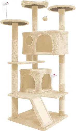 Miniatura 5 de Aotaide - Árbol para gatos de 54 pulgadas, torre para gatos de varios niveles, 2 cuevas acogedoras, postes rascadores, escalera de escalada, bolas