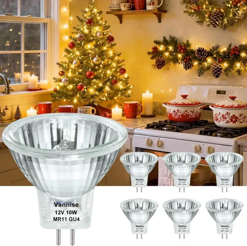 MR11 - Bombilla halógena con base GU4 de 12V 10W, bombillas reflectoras FTD con cubierta de vidrio, bombilla de fibra óptica regulable 2800K blanco
