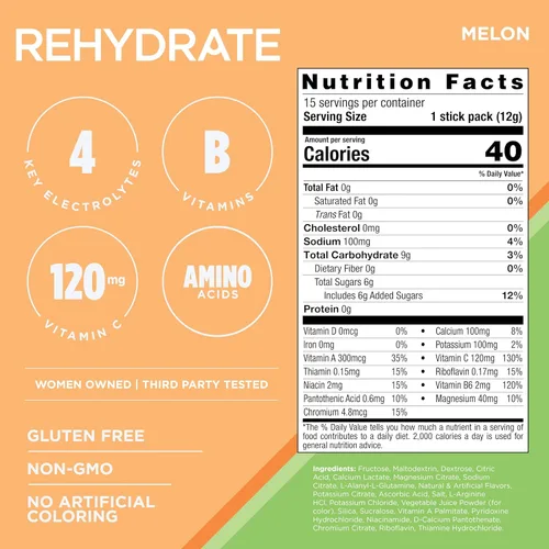 Miniatura 2 de AdvoCare Rehydrate - Mezcla de bebida con electrolitos - Incluye magnesio, sodio, potasio y calcio - Antioxidante y fortificado con aminoácidos