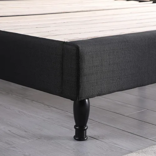 Miniatura 5 de Base de cama de plataforma tapizada Queen con cabecera de 45 pulgadas y base ajustable, cama de lino con botones copetudos, soporte de listones