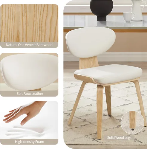 Miniatura 4 de Art Leon Juego de 2 sillas de comedor modernas de mediados de siglo, sillas de comedor tapizadas de piel sintética sin brazos con patas de madera