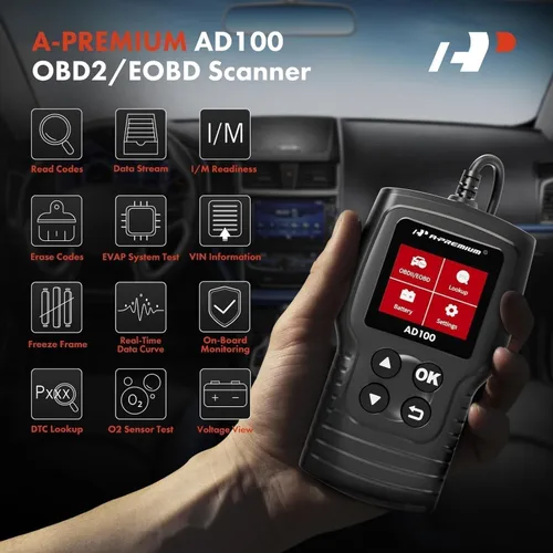 Miniatura 2 de A-Premium AD100 Herramienta de diagnóstico universal OBD2 escáner, lector de códigos de coche OBDII/EOBD/CAN, comprobar la luz del motor/leer
