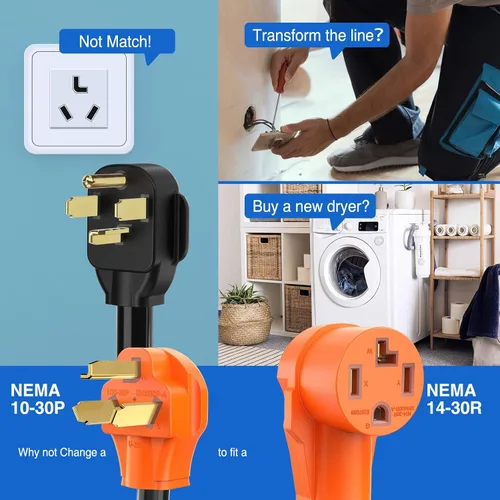 Miniatura 4 de Nilight Cable adaptador de secadora de 30 amperios a 30 amperios, 3 clavijas, 125 V, 3750 W, cobre puro, salida de secadora a nueva secadora