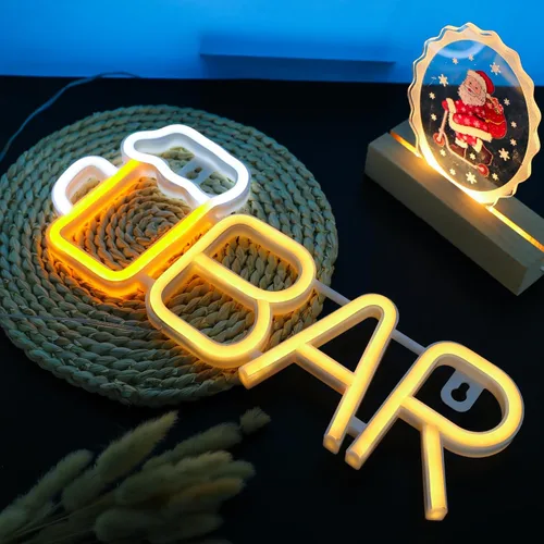 Miniatura 7 de ENUOLI Letrero de Neón de Bar, Luz de Neón de Cerveza LED para Bar, Letrero LED Alimentado por USB/Batería para Cueva de Hombre, Letrero de Neón