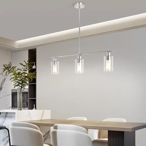 Miniatura 3 de Iluminación de isla de cocina, 3 luces negras para comedor, lámpara de araña lineal moderna con pantalla de vidrio transparente, 31 pulgadas