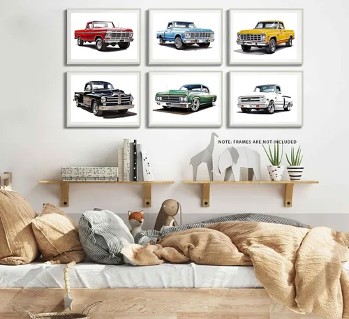 Miniatura 2 de MOCVSWO Impresiones artísticas clásicas para pared de auto, camioneta con acuarela, carteles, decoración de habitación de niños, decoración