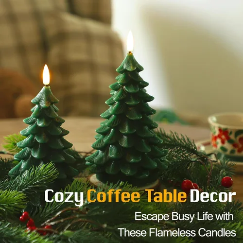 Miniatura 4 de JOIONE Velas sin llama de árbol de Navidad con temporizador remoto, velas parpadeantes que funcionan con pilas, velas LED de cera real para Verde