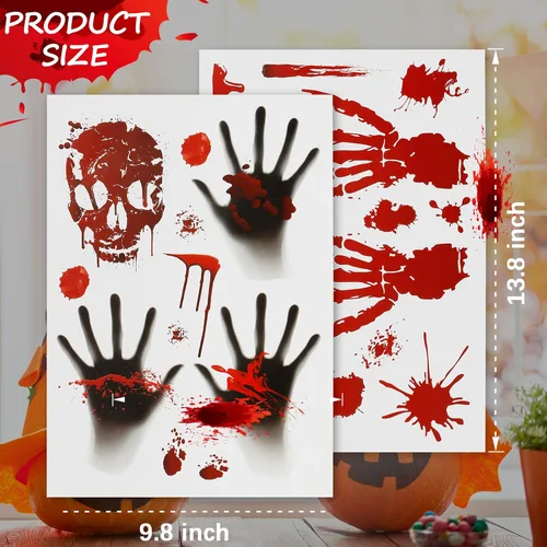 Miniatura 7 de 126 calcomanías de decoración de Halloween, 12 hojas de Halloween para ventana, pared, piso, huellas de manos sangrientas, calcomanías de huellas