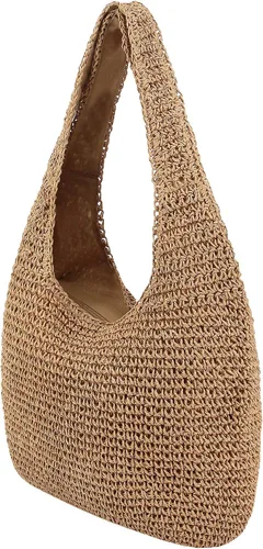 Miniatura 8 de Naimo Bolso de hombro de playa de paja para mujer, bolso grande hecho a mano, tejido a mano, bolso hobo casual de verano