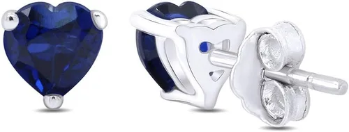 Miniatura 4 de Pendientes de tuerca de piedra natal de imitación en forma de corazón en oro blanco de 14 quilates sobre plata de ley