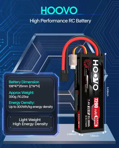 Miniatura 3 de HOOVO 2S Lipo Battery 7.4V 7200mAh 100C RC Lipo Battery Pack Estuche rígido con enchufe TR compatible con camiones RC 1/8 y 1/10 vehículos RC Car