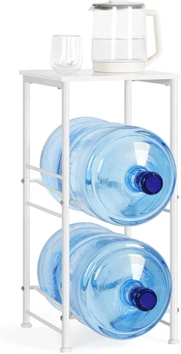 Miniatura 12 de Organizador para botellas de agua de 5 galones, soporte para jarra de agua con estantes superiores, estante de almacenamiento de jarra de 2 niveles