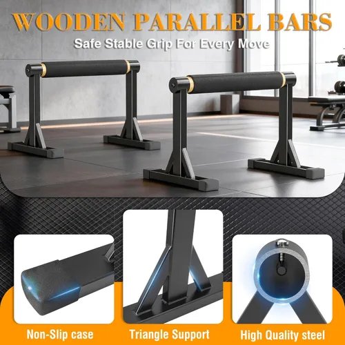 Miniatura 6 de Wooden Parallel Bar and Dip Bar with Adjustable Height and Non-Slip Handles, Rock-Free Fitness Equipment for Handstands, L-Sits, Gymnastics and