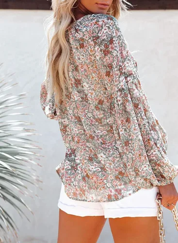 Miniatura 2 de SHEWIN - Blusas casuales, holgadas, de estilo bohemio, mangas largas, con cuello en V y estampado floral para mujer