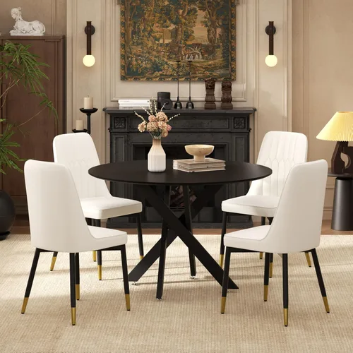 Miniatura 20 de RGZ Juego de mesa de comedor redonda negra de mediados de siglo para 2, mesa de cocina pequeña de madera circular de 36 pulgadas y 2 sillas