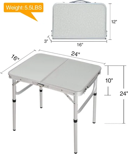 Miniatura 2 de Mesa plegable pequeña de 2 pies portátil con patas de altura ajustable, mesa de campamento de aluminio ligera y resistente para picnic al aire