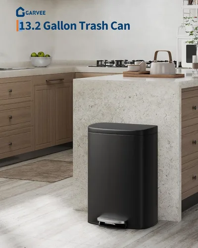 Miniatura 2 de Garvee Basurero de metal para cocina de 13 galones / 50 L con tapa, cubo de basura grande a prueba de óxido para cocina, cubo de basura con pedal