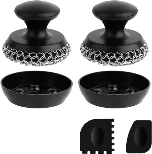 Miniatura 11 de Limpiador de sartén de hierro fundido, estropajo de cadena para sartén de hierro fundido, esponja de limpieza de platos, cepillo/raspador de acero