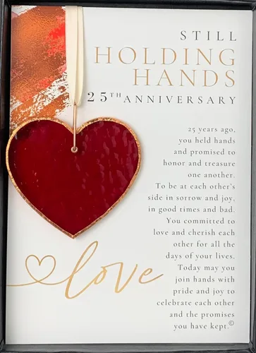 25 aniversario de boda: hermoso corazón de vitrales - Adorno de recuerdo sentimental 25 y significativo para la pareja casada - Hecho a mano en