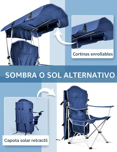 Miniatura 5 de Docusvect Silla de Playa con Toldo de Sombra, Silla de Camping Plegable con Toldo con Portavasos, Bolsillo Lateral para Campamento, Playa, Fiestas