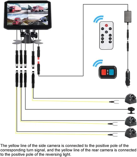 Miniatura 7 de VSYSTO Cámara de respaldo de 4 canales, monitor de 7.0 pulgadas, cámara DVR frontal y lateral y trasera VGA para semirremolque, camión, camioneta