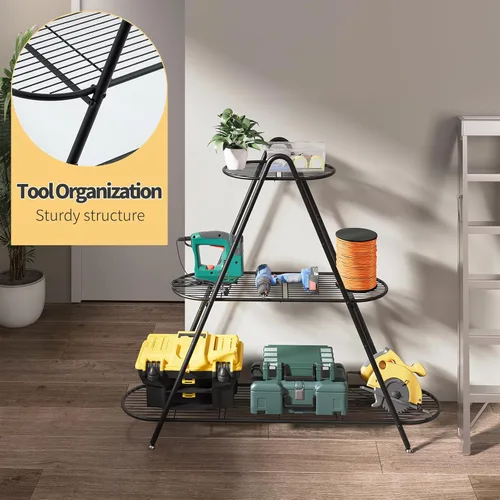 Miniatura 9 de Soporte para plantas para patio, estante de metal de 3 niveles, estante de exhibición para interiores y exteriores, para múltiples macetas, plantas