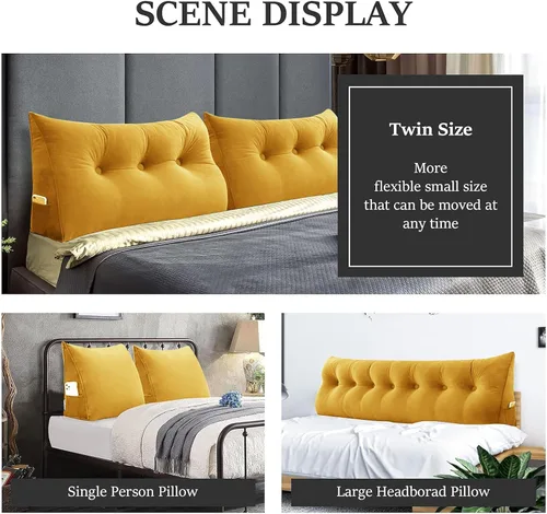 Miniatura 5 de Almohada de Cuña para Cabecero, Almohada Bolster Grande para Lectura, Almohadas para Sentarse en la Cama para Adultos, Cojín Triangular de Amarillo