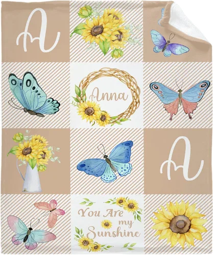 Miniatura 42 de Manta personalizada con nombre, manta personalizada para bebé, regalos conmemorativos para envolver cumpleaños de niños pequeños, mariposa