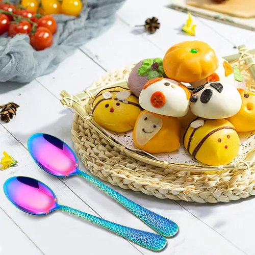 Miniatura 5 de LIANYU Cuchara de acero inoxidable para niños de 9 piezas, lindas cucharas para niños, juego de cubiertos para niños, juego de cubiertos para niños