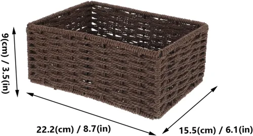 Miniatura 4 de Caja de almacenamiento rectangular de café, madera y ratán, 8.72x6.09x3.54 pulgadas