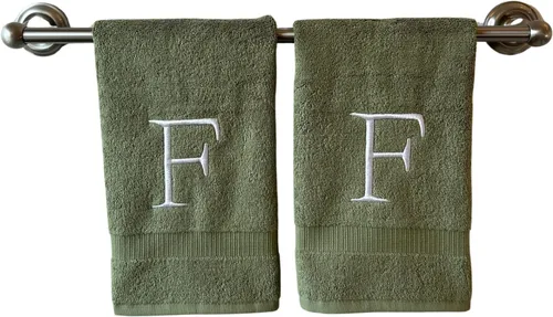 Miniatura 34 de Toalla de mano con inicial beige para baño, toalla bordada decorativa de calidad de hotel de lujo con monograma para tocador, spa, certificado