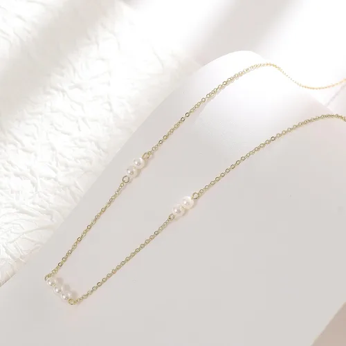Miniatura 5 de Collner Delicado collar de perlas chapado en oro de 14 quilates, bonito collar de perlas individuales elegante gargantilla de perlas pequeñas