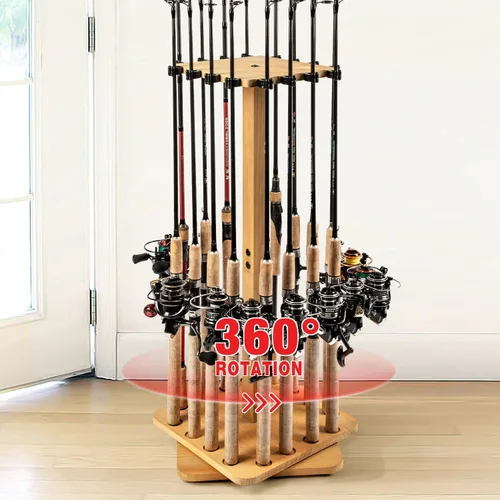 Miniatura 8 de Ghosthorn Soportes para cañas de pesca para garaje, soporte giratorio de 360 grados para cañas de pescar, soporte de pie con capacidad para hasta 16