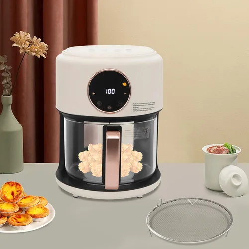 Miniatura 4 de 4.2L 1200W 110V, freidora aireada, freidora de aire de vidrio, freidora aireada visible de 360°, 8 modos preestablecidos de pantalla táctil, olla