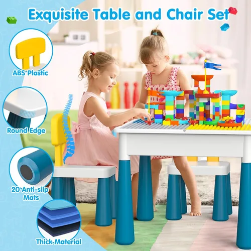 Miniatura 5 de OCATO Juego de mesa de actividades para niños pequeños con 152 piezas de bloques de construcción grandes de mármol todo en uno, mesas de agua, mesas