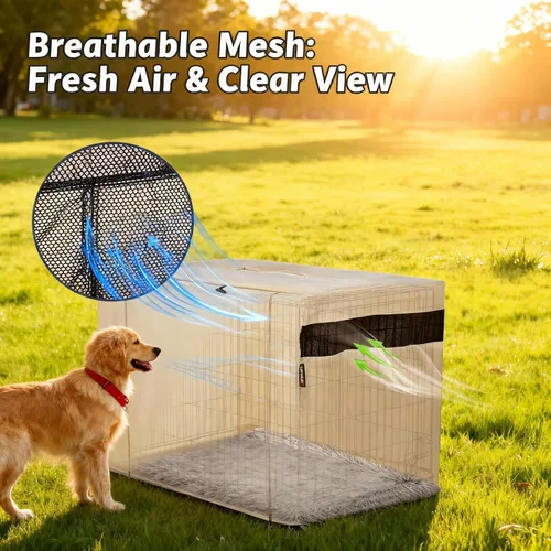 Miniatura 2 de HiCaptain - Cubierta de doble puerta para jaula de perro (para cajas de alambre de 24 30 36 42 48 pulgadas)