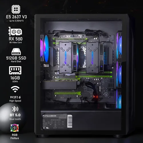 Miniatura 4 de STGAubron PC para juegos de doble CPU, Intel i7 Xeon E5 dual hasta 3.7GHz, Radeon RX 580 8G, 16G DDR4, 512G SSD, WiFi 6, BT 5.0, ventilador RGB x 4