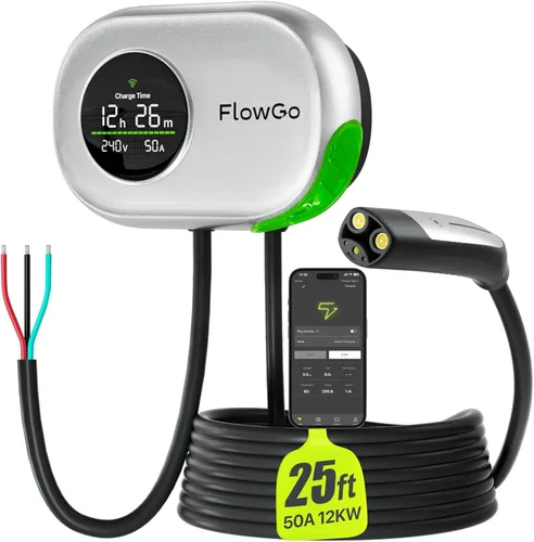 Miniatura 9 de Cargador eléctrico de nivel 2 de 40 A, cargador eléctrico inteligente para el hogar, pantalla activada por movimiento, 240 V con enchufe NEMA 14-50