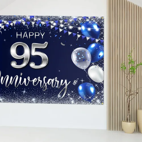 Miniatura 4 de Cartel de fondo de feliz 95 aniversario, decoración plateada con purpurina de 95 años, decoración temática de fiesta de aniversario de boda