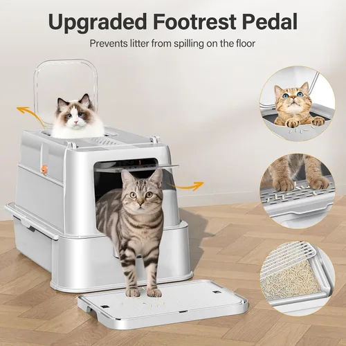 Miniatura 4 de HEGGCOOE Caja de Arena Cerrada de Acero Inoxidable para Gatos con Tapa, XL Caja de Arena Grande de Metal con Cajón para Gatos Grandes, Caja de Arena