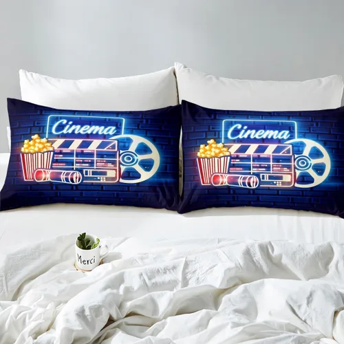 Miniatura 4 de Erosebridal Sábana bajera ajustable de noche de cine tamaño individual para niños y niñas, decoración de cine en casa, sábanas para amantes