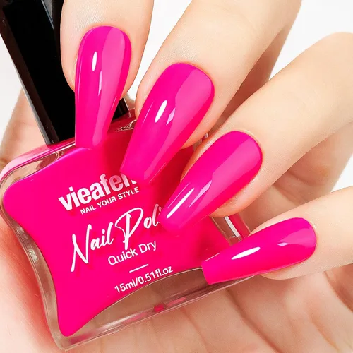 Esmalte de uñas rosa intenso brillante, 0.5 onzas líquidas, esmalte de uñas de secado rápido de alto brillo, aplicación suave de larga duración para