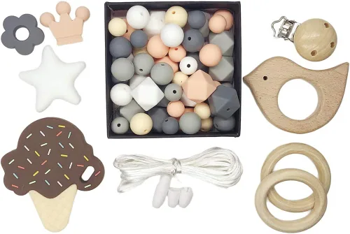 Miniatura 3 de DIY cuentas de silicona helado conjunto collar pulsera silicona hexágono perlas anillo de madera