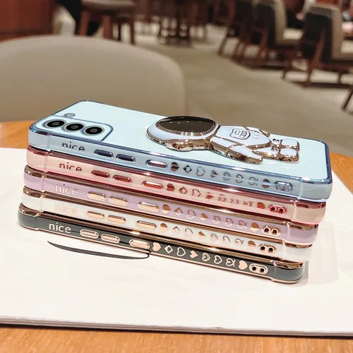Miniatura 6 de phylla Funda para Samsung Galaxy S22 5G 6.1" Funda de teléfono de lujo con chapado de astronauta, soporte, lindo patrón pequeño de corazón de amor