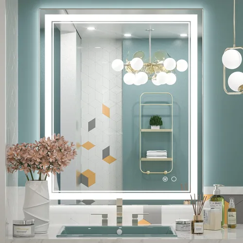 Miniatura 11 de Keonjinn Espejo LED para baño de 39.76 x 24.01 pulgadas, espejo de baño frontal y retroiluminado con luces, vidrio templado HD, 3 luces