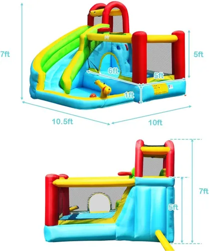 Miniatura 3 de BOUNTECH Castillo inflable para saltar con tobogán acuático, parque acuático 6 en 1 para niños con piscina, toboganes de agua, pared para escalar