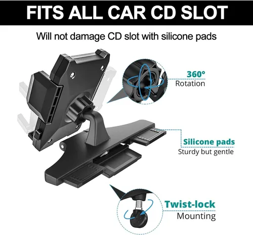 Miniatura 3 de Soporte de teléfono para ranura de CD de automóvil, reproductor de CD disponible con una sola mano, soporte para teléfono celular para iPhone 11 Pro