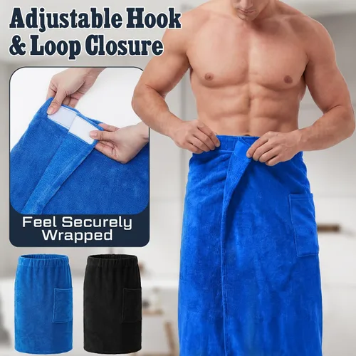 Miniatura 3 de Tudomro 2 toallas de baño para hombre, extra grande, ajustable, con bolsillo, envoltura para después de la ducha, para hombres, regalo, spa, azul