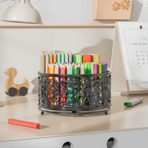 Miniatura 3 de EKNITEY Portalápices para escritorio, lindo organizador de bolígrafos giratorio, organizador de escritorio, artículos de papelería para oficina