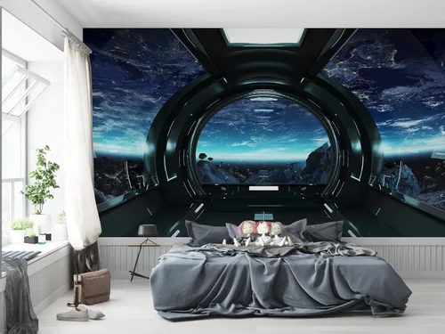 Miniatura 7 de Niwo ART - Mural de pared Astronauts Explorando Asteroid Spaceship B, Universe Papel tapiz autoadhesivo grande autoadhesivo (64 x 96 pulgadas)
